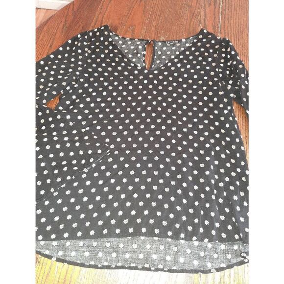 Small Express Black Tan White Flared Long Sleeve Blouse - Picture 2 of 4